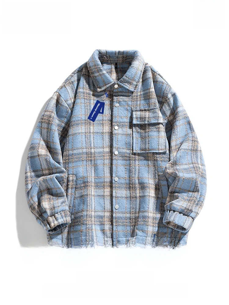 

Wassup Dozen Men's Loose Fit Plaid Jaet Autumn Faionable Large Size Collar Haome Couple's Breathable Polyester Cotton ...