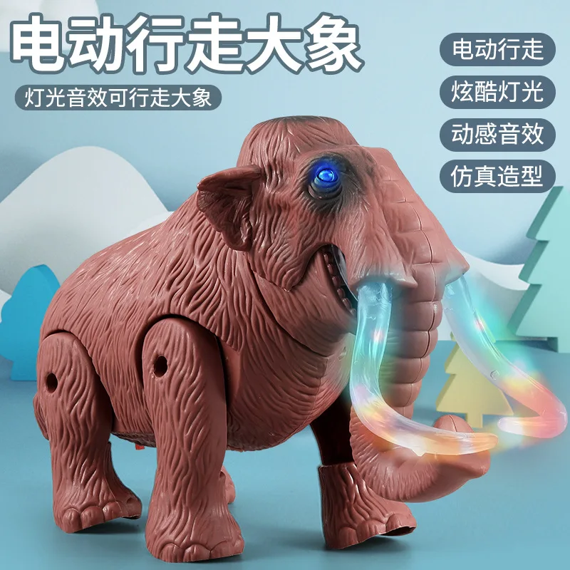 

Electric Toy Mastodon Model Walking With Light And Sound Children's Gift Realistic Prehistoric Animal Collectible Figurine