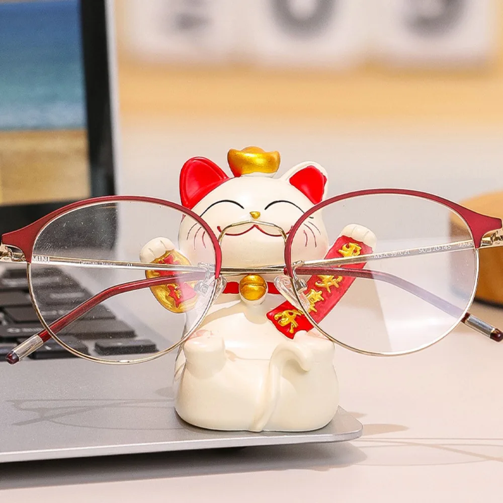 

Figurine Miniature Items Lucky Cat Phone Holder Resin Crafts Chinese Style Animal Mobile Phone Stand Exquisite Realistic