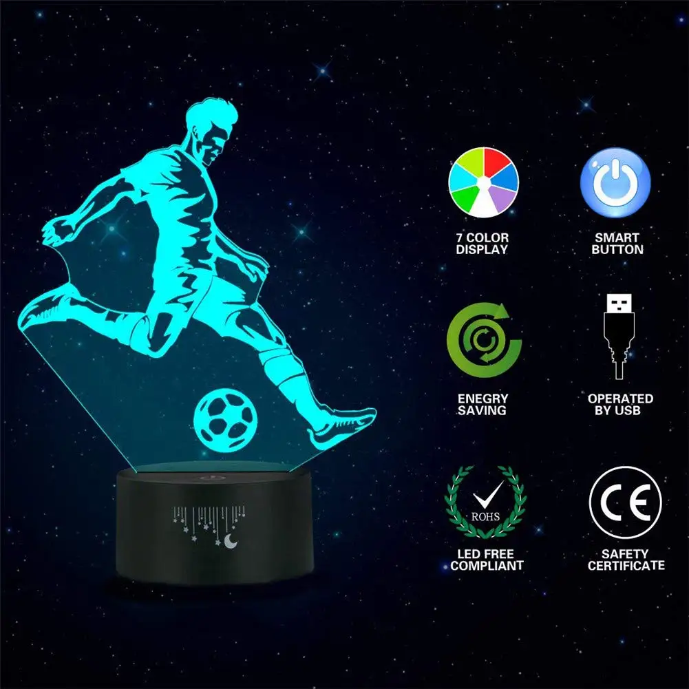 Veilleuse LED 3D en acrylique avec joueur de football pour enfants, lampe de table, décoration de fête d\'anniversaire, cadeau de joueur de football,