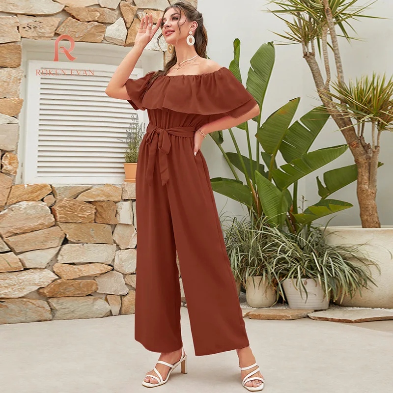 ROKEN EVAN 2024 Summer casual one-line shoulder cuff cuff lace-up nine-point wide leg pants  Streetwear Muslim  jumpsuit women