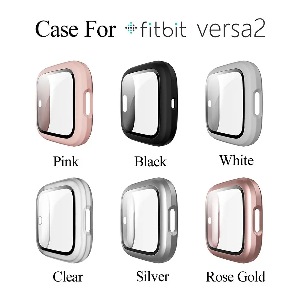 Full Cover Glass Case For Fitbit Versa 2 Hard PC Plated Screen Protector Rugged Protective Cover for Fit Bit Versa 2 Watch