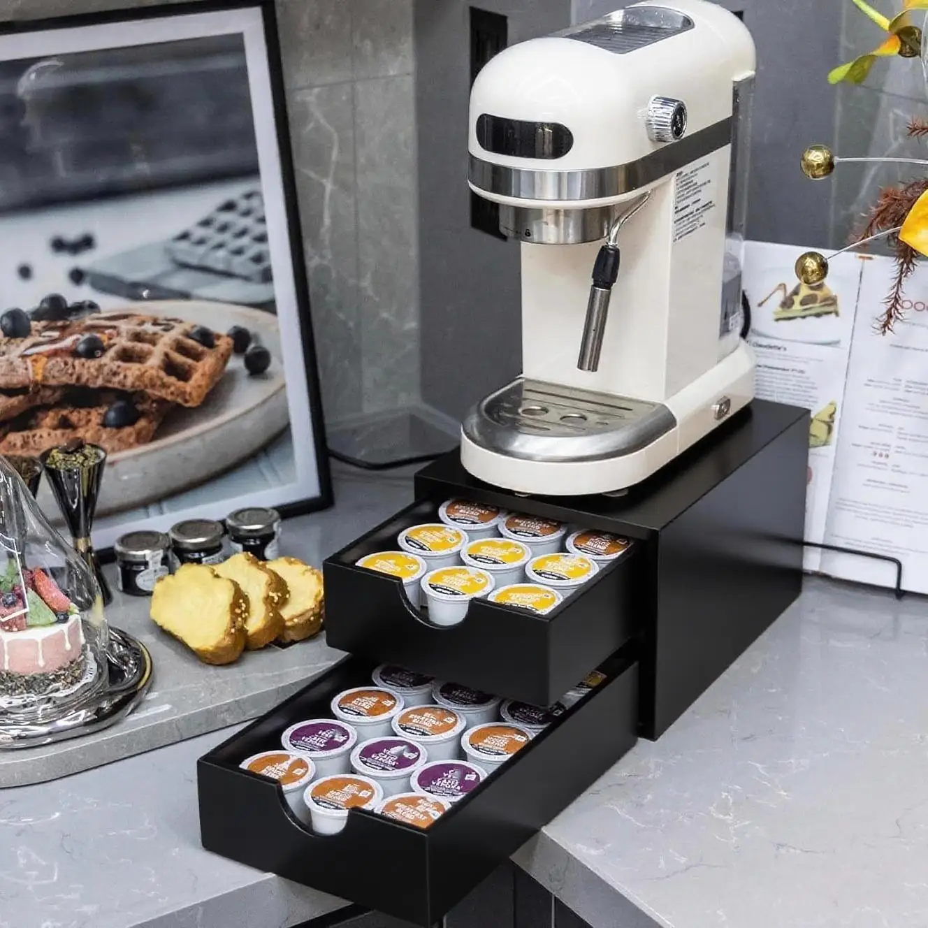 

IDUK wooden double-drawer storage box for coffee capsules, multi-functional storage box for kitchen counter