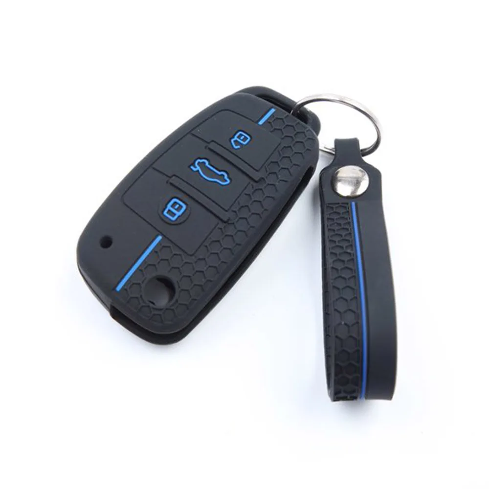 Honeycomb Textured Silicone Car Key Fob Cover With Keychain for Audi A4 B7 A6 C6 4F 8V A3 8P A1 Remote Key Holder Shell