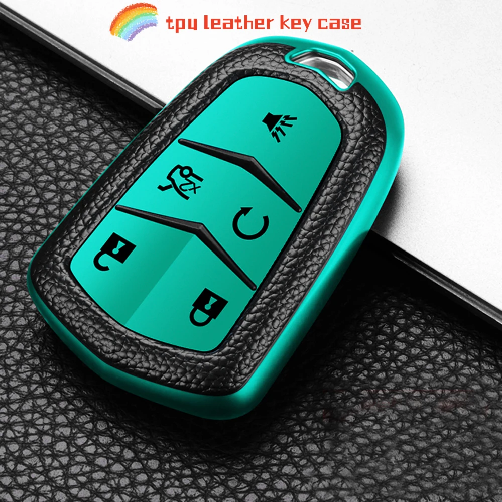 TPU Leather 5 Buttons Car Key Case for Cadillac SRX 2015 2016 ATS CTS CT6 XT5 XTS Remote Fob Cover Keychain Protector Bag