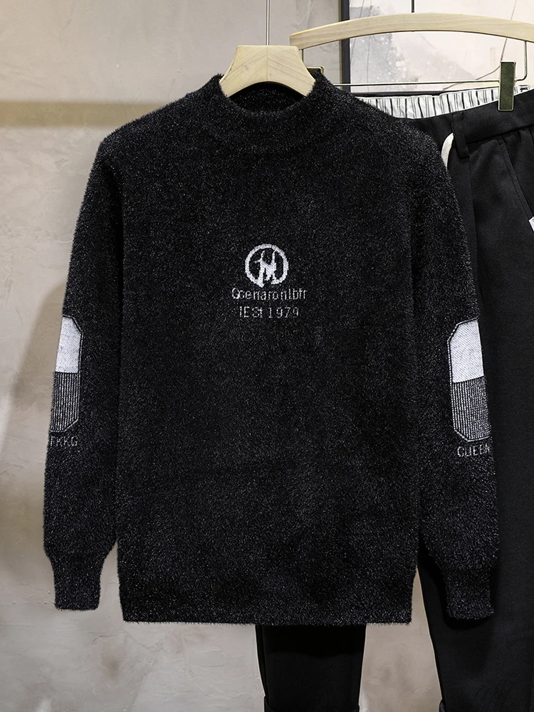 

Men's f High Collar Fce Lined Knitwear Base Layer Top Bla Winter Warm Inner Wear Casual Slim Fit Long Sve Sweater