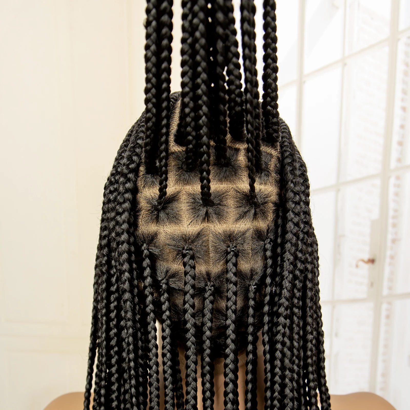 Full Lace Synthetic Afro Cornrow Braided Wigs Back Knotless Box Braids Wig for Black Women 36 Inches Handmade Braiding Wig