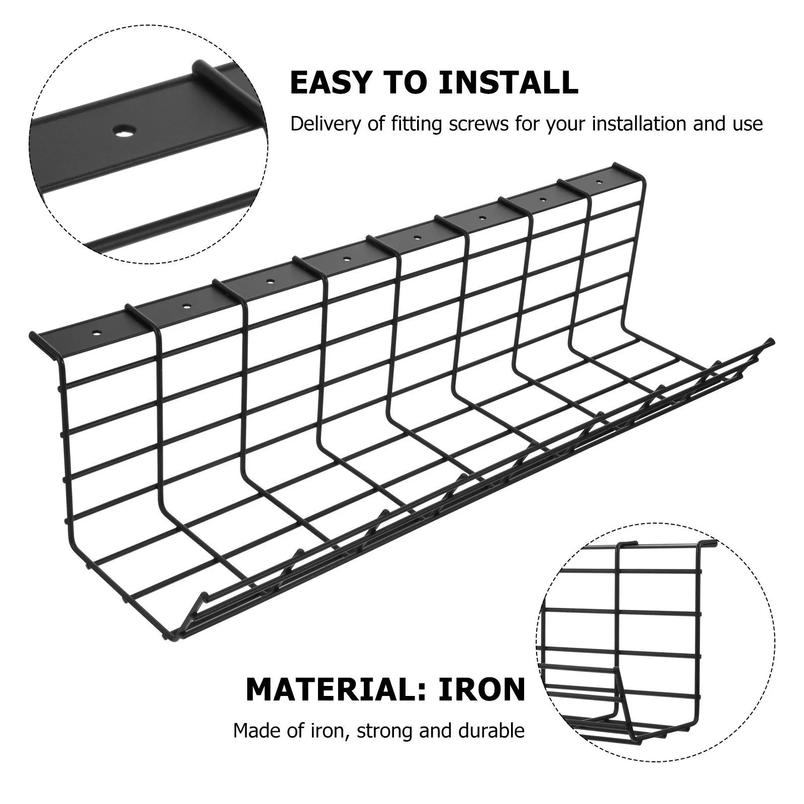 Under Desk Cable Management Tray Iron Power Strip Organizer Cm Hook-On Rack