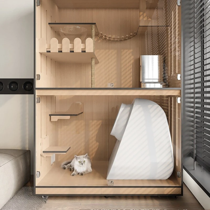 Automatic cat cabinet cat cage household indoor oversized breathable solid wood closed intelligent electric cat litter box