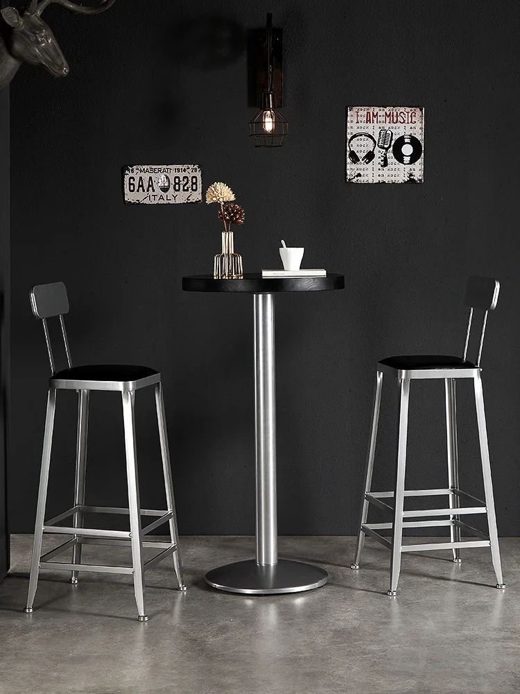 

Industrial style bar chair wrought iron high simple modern home backrest high chair retro bar stool table and