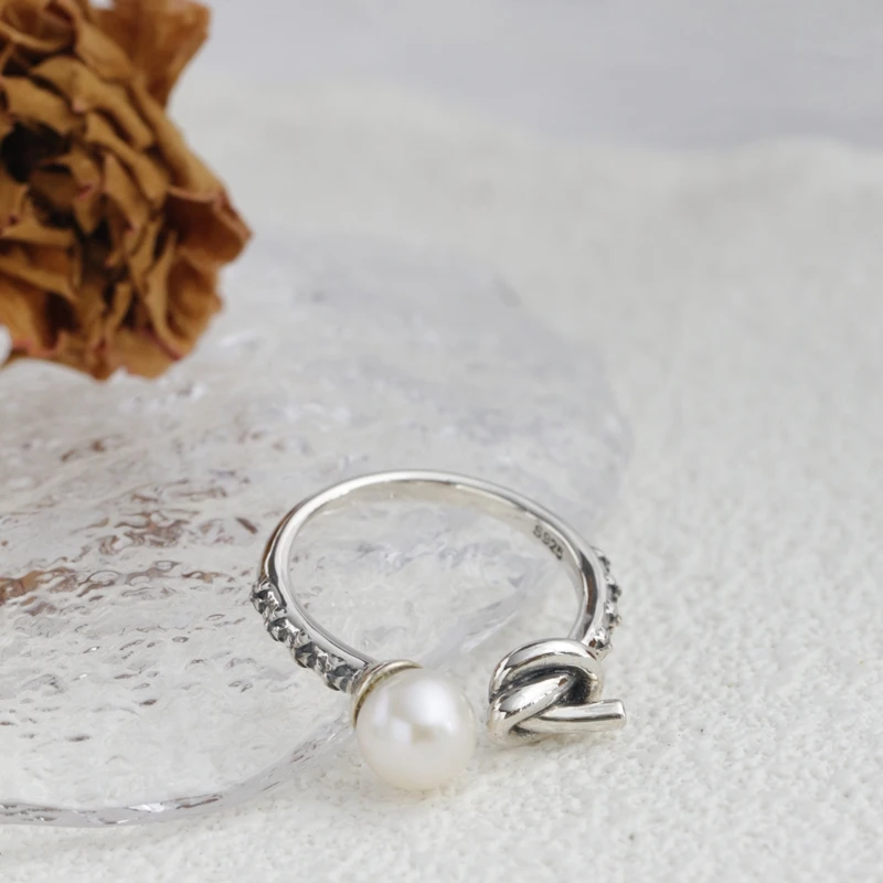 

Inlaid Natural Freshwater Pearl Opening Rings Handmade Creative 925 Sterling Silver Ring Elegance Retro Women Jewelry Gift