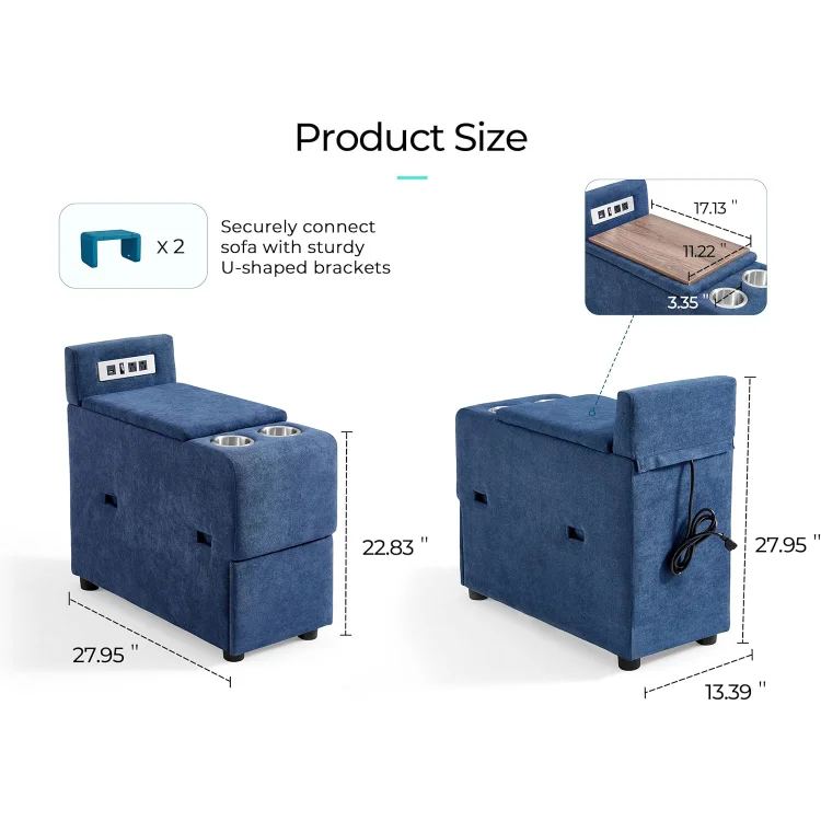 Versatile Console for Rubik I Modular Sectional Sofa, Multifunctional Side Table Integrated Power, Cup Holders, Table