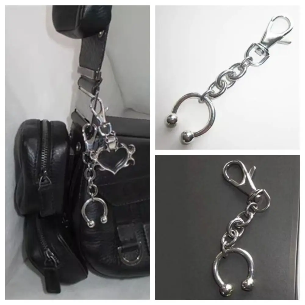 

Charms Bags Keychain Horseshoe Nose Clip Pendant Keychain Silver Color Jewelry Accessories Backpack Pendant Y2K Punk Style