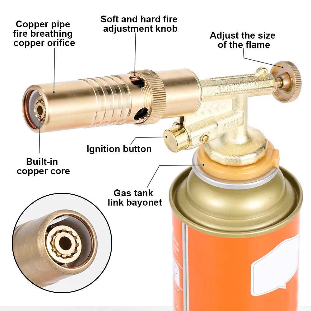 Welding Torch Gas Burner Flame Gun Blower Pure Copper Gas Torch Brazing Auto Ignition Gun Cooking Barbecue Kitchen Baking Tool