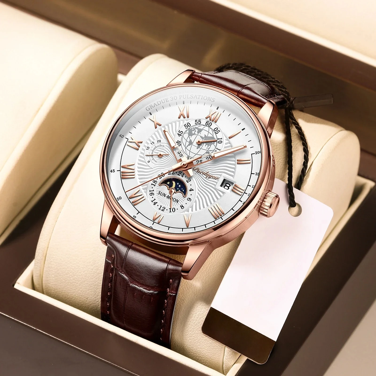 Fashion Luxury Wristwatch For Men Luminous Chronograph Date Man Watch Leather Men\'s Quartz Watches Sports Male Clock