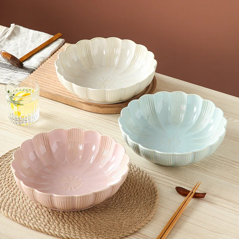 

10-Inch kiln-changed glaze ceramic large soup bowl small household dish bowl pumpkin soup borscht soup bowl