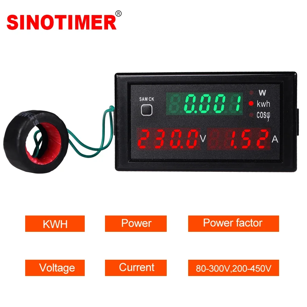 220V 380V Electric Display Voltage Current Active Power Factor kWH Voltmeter Ammeter Panel Meter Energy Wattmeter Reset 100A  AC