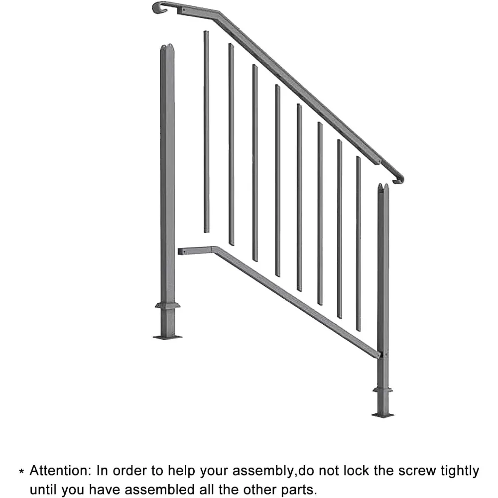 

Handrails for Outdoor Steps, Black Wrought Iron Handrail Fits 3 or 4 Steps, Transitional Handrail with Installation Kit