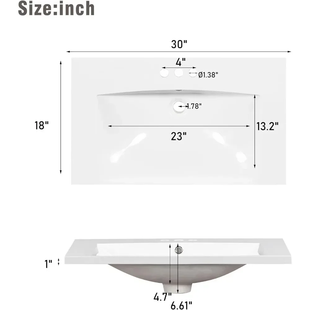 Vaidade do Banheiro Merax com Sink Top Combo, Armário Moderno com Porta de Fechamento Suave, 3 Gavetas, Cinza, 30 polegadas