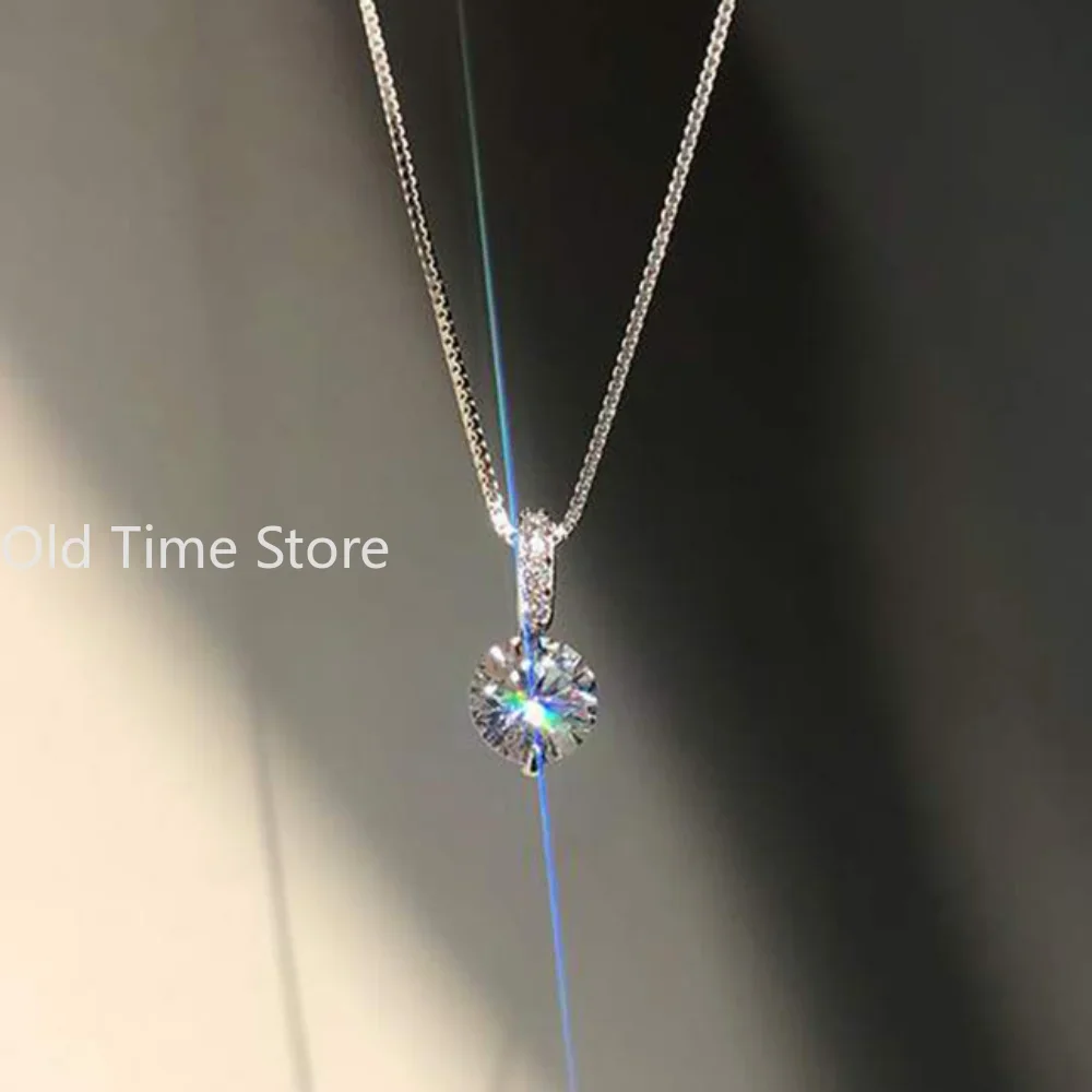 Fashion 925 Sterling Silver Round Zircon Necklace Minimalist Style Charm Choker Pendant Party Gift For Women's Fine Jewelry