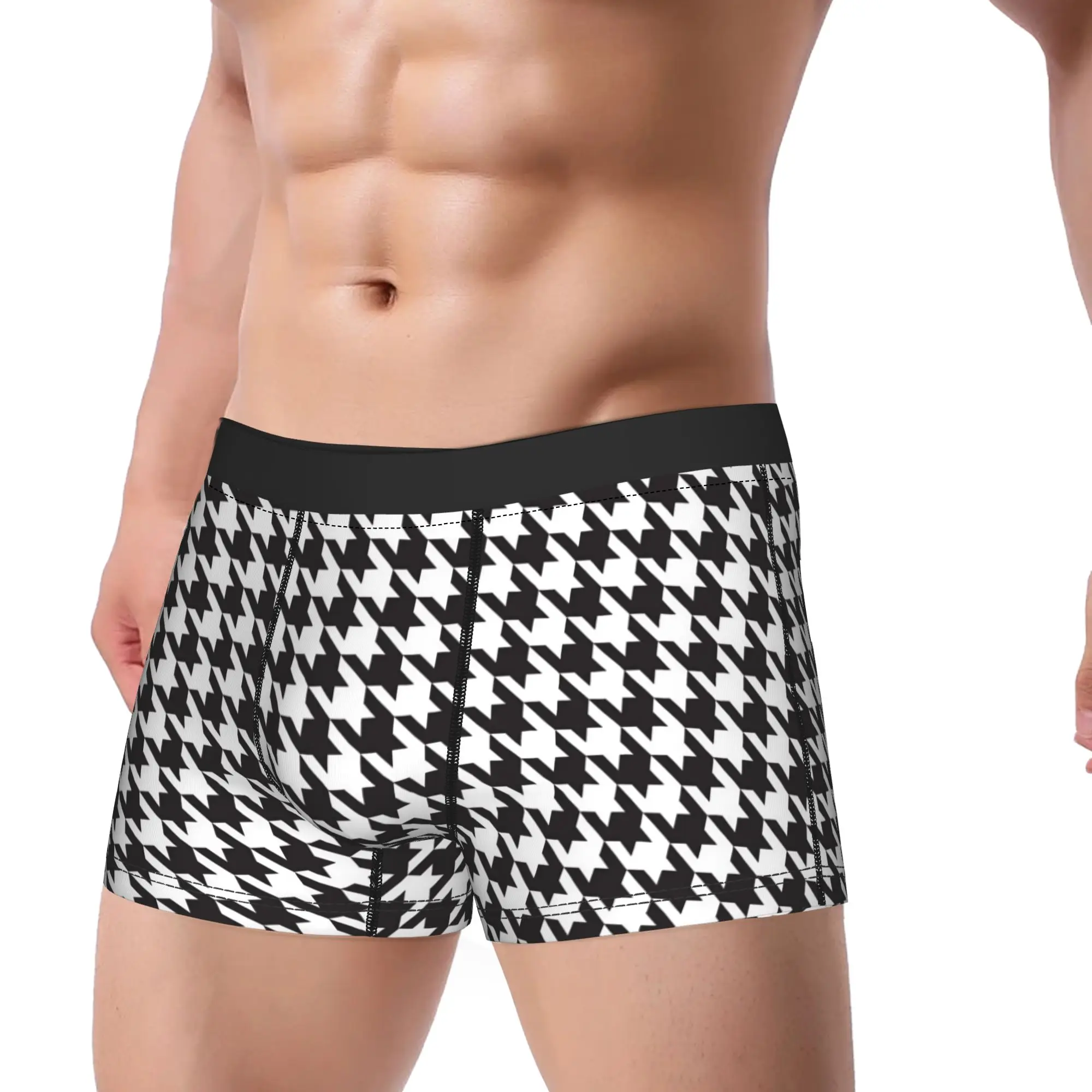 Vertical Classic Black White Houndstooth Print Underwear  Men Panties Pattern Comfortable Trunk High Quality Boxer Brief Gift