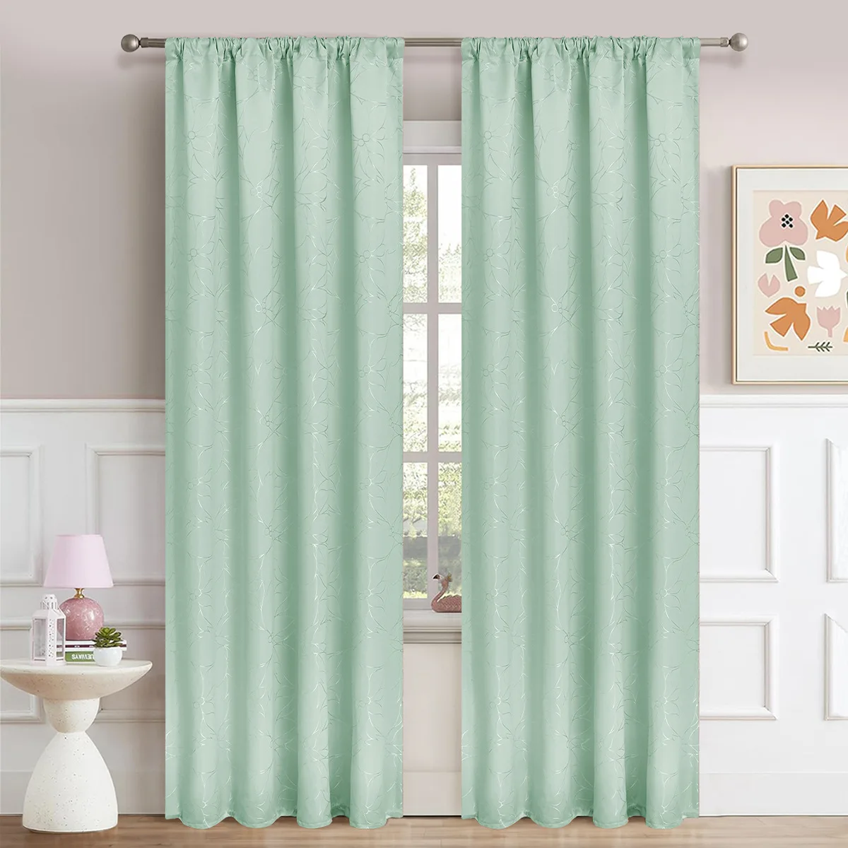 (32) Customized New Jacquard Hibiscus Blackout Curtains for Bedroom and Living Room Sun Protection Curtains