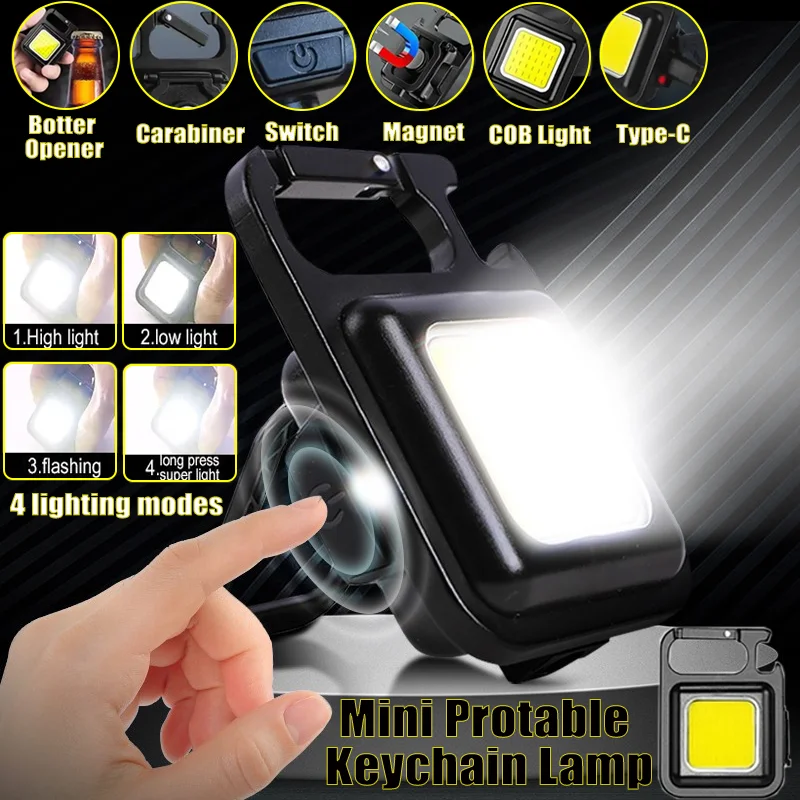 Portátil Mini COB Chaveiro Luz, USB Recarregável, Luz de Bolso Trabalho, Ao ar livre, Impermeável, Emergência, Acampamento, Lâmpada De Pesca, Lanterna