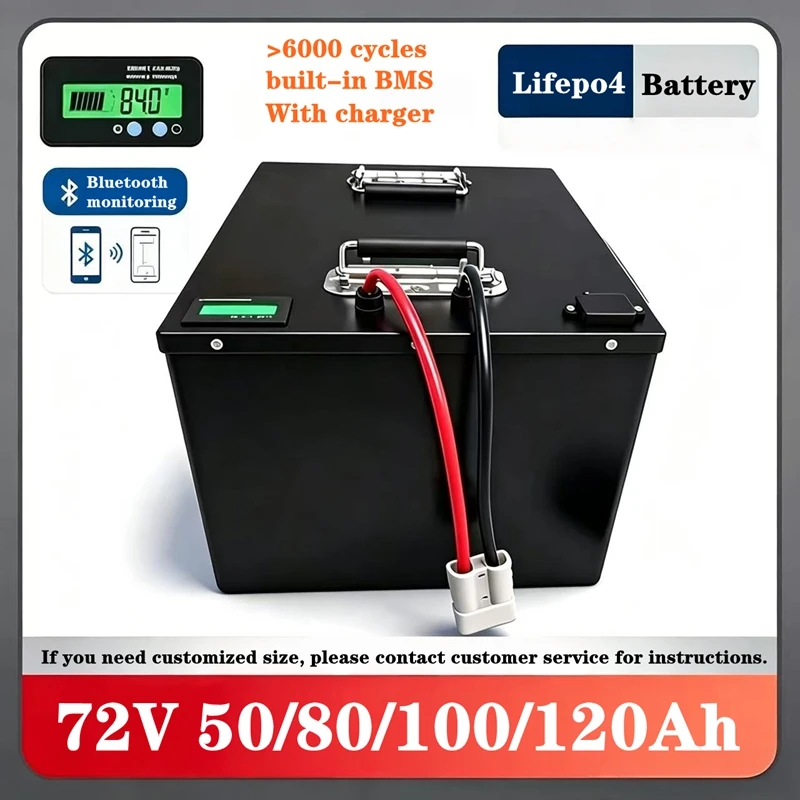 Battery 72V 50AH 80AH 100AH 120AH Lifepo4 Ion Battery Energy Storage BMS 2000W-7000W Motorcycle Electric Car Electric Forklift