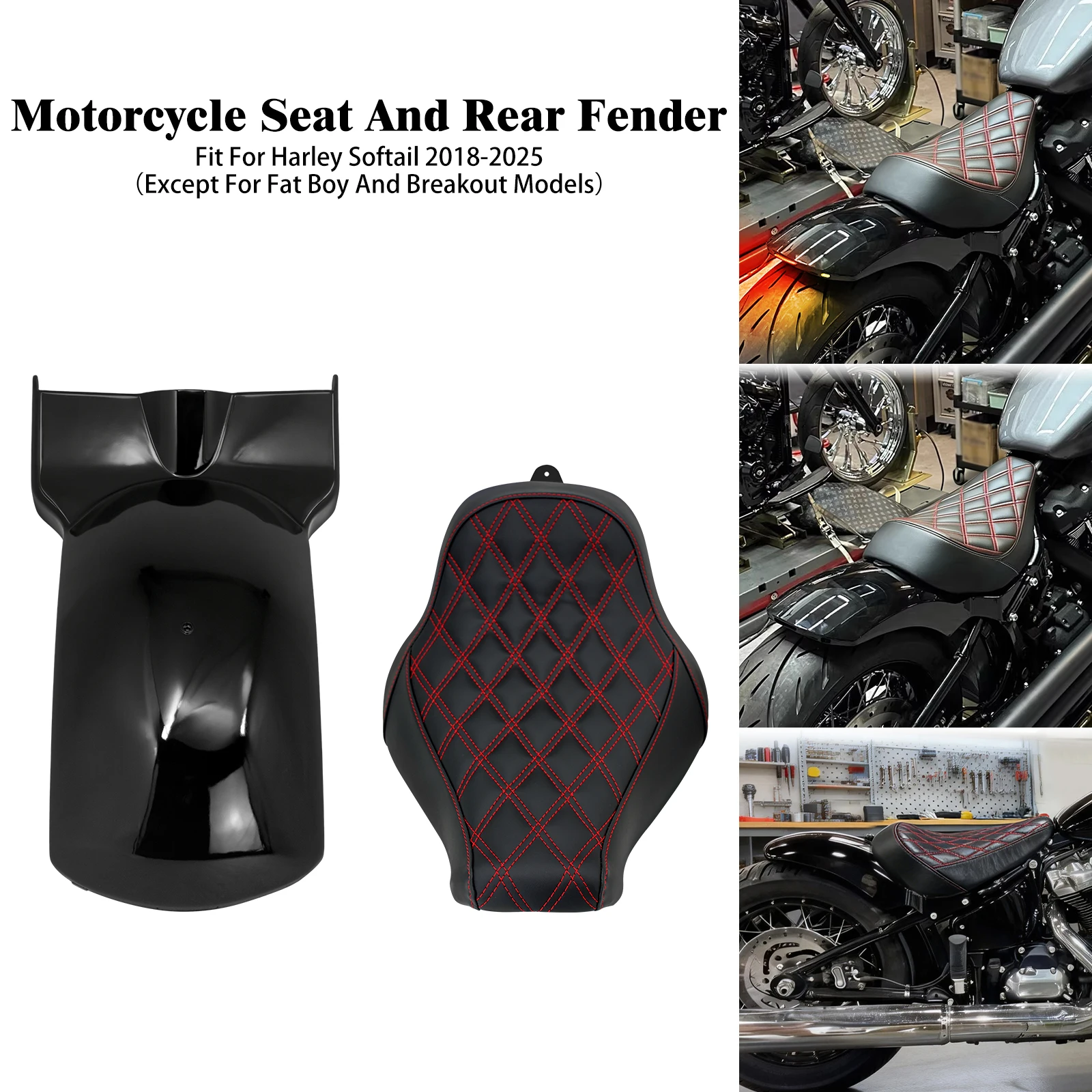 Motorcycle Rear Fender With LED Light And Driver Solo Seat Set For Harley Softail Street Bob Low Rider Slim Sport Glide 2018-25