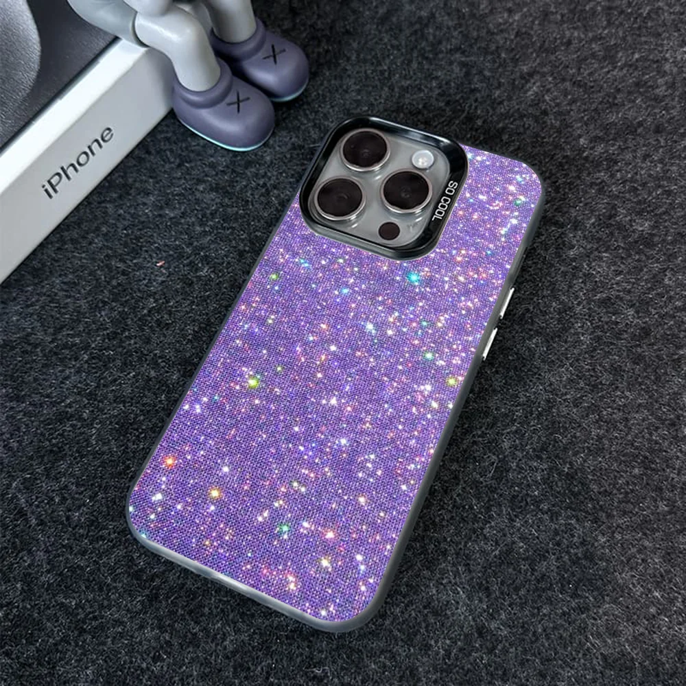 Pink Glitter Pattern Phone Case IMD Color Silver Shell For IPhone 16 15 14 13 12 Pro Max Plus