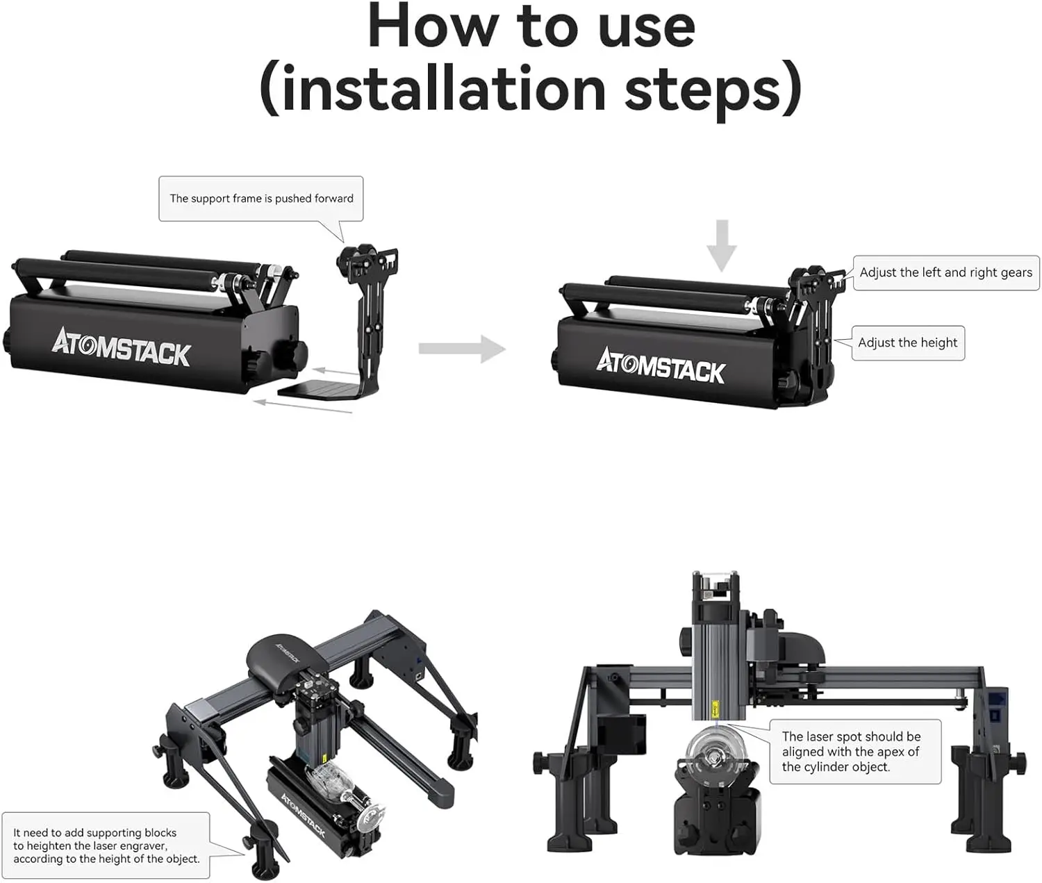 Atomstack R3 Pro Roller, Aluminium Y-As Roterende Roller Gravure Module, 360 ° Roterende As Voor Graveren Verschillende Grootte