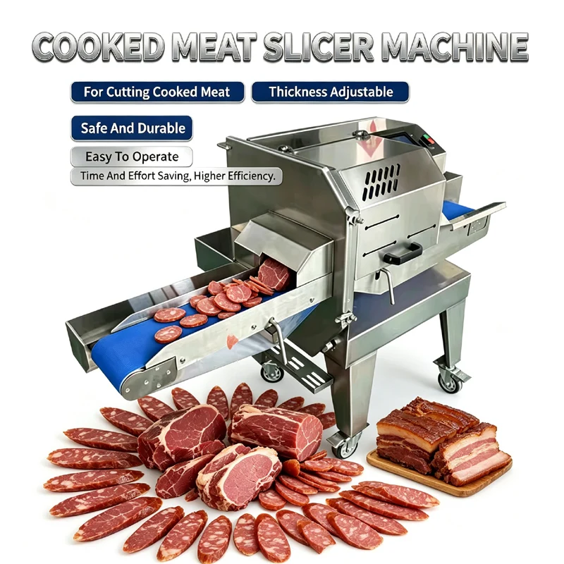 Commercial Electric Cooked Meat Slicer Automatic Adjustable Thickness Ham Slicer Fresh Meat Cutting Machine