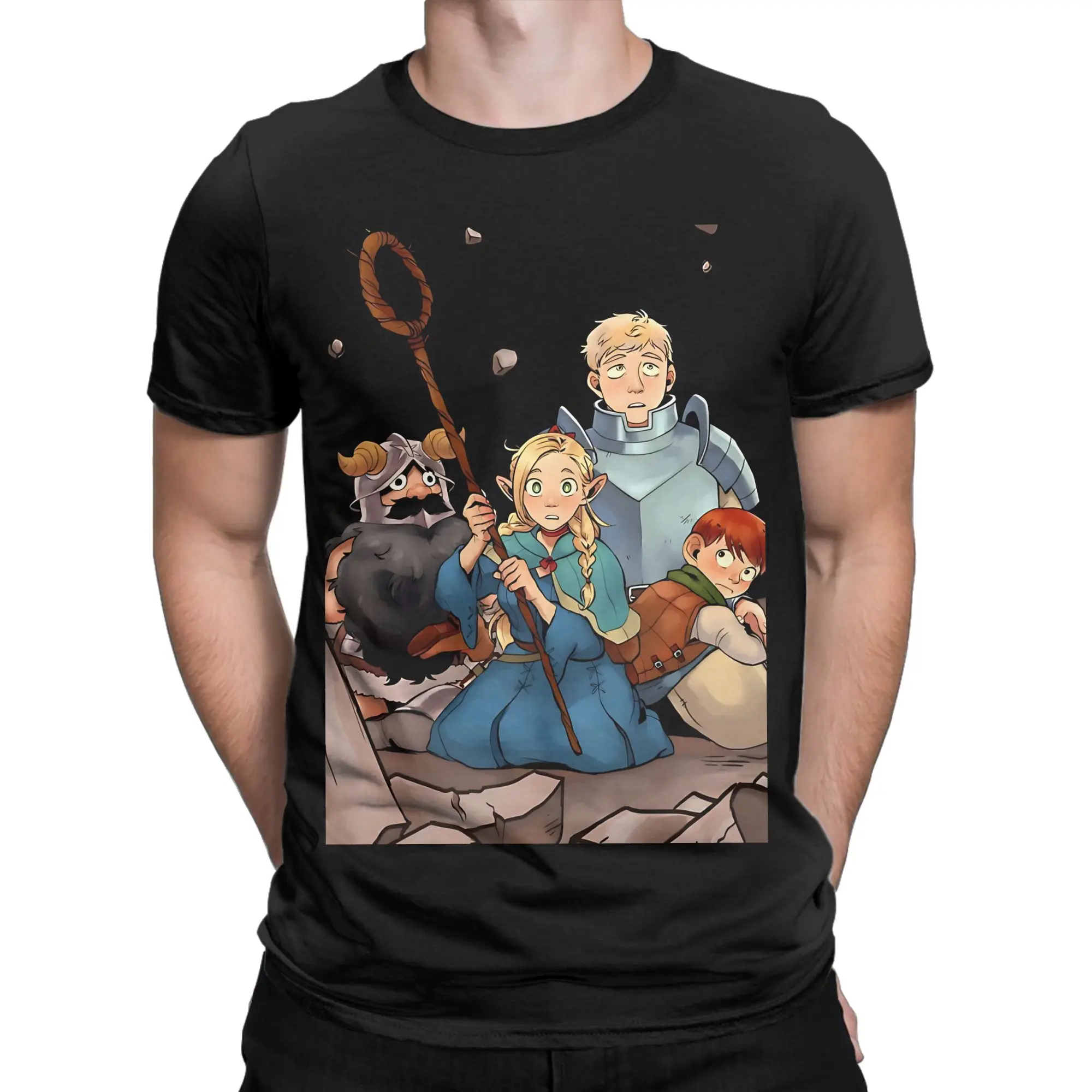 Delicious in Dungeon All in One Funny 100% Cotton T-Shirt Dungeon Meshi Tops Tees For Men