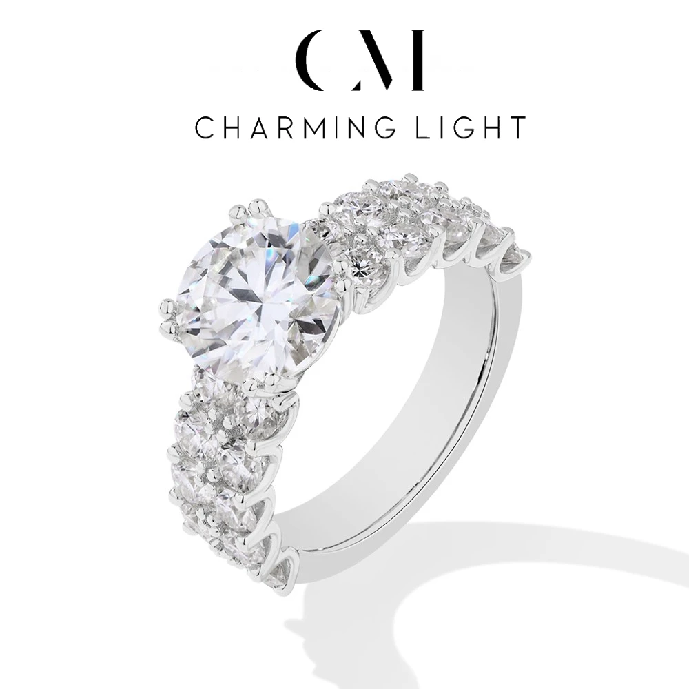 

CHARMING 3.0CT Diamond Full Sparkling D VVS1 Moissanite Rings 925 Sterling Silver Hot sale Fine Party Jewelry Women Trendy Gifts
