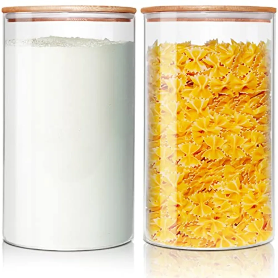 

Large Glass Flour and Sugar Containers 180oz x2 [Set of 2] Glass Food Storage Containers with Bamboo Lids Glass Jar with Airtig