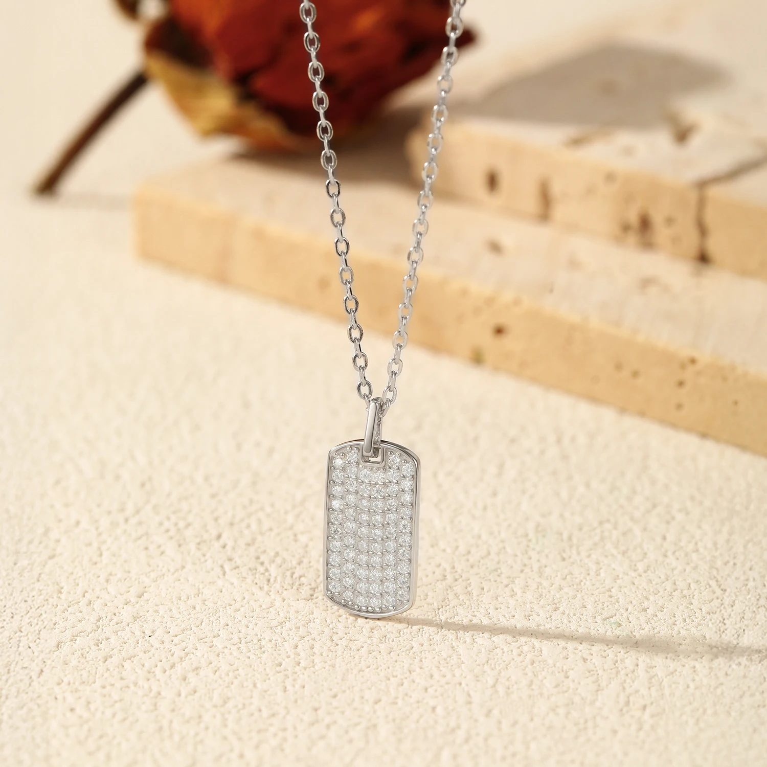 Women's D Color Moissanite Rectangle Pendant Necklace