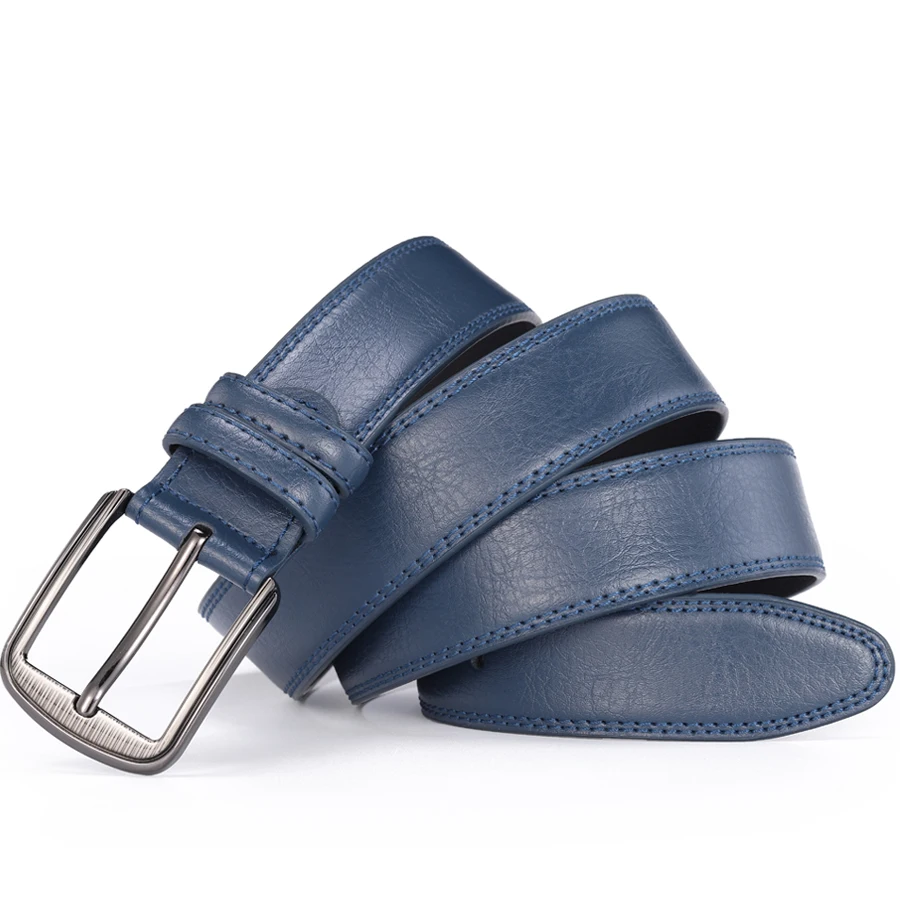 Male Men Casual Fashion Waist Belts Genuine Leather Pin Buckle Luxury Designer Belts for Men Dress Daily Wear Blue Red Brown view 4