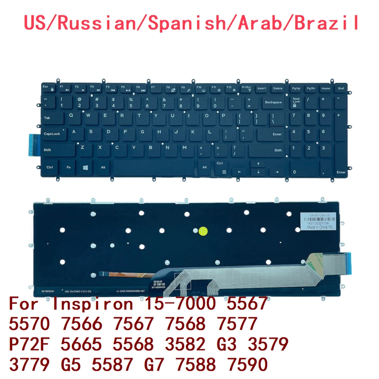 

US RU SP AR BR Backlit Keyboard For Dell Inspiron 15-7000 5567 5570 7566 7567 7568 7577 P72F 5665 5568 3582 G3 3579 3779 G5 5587