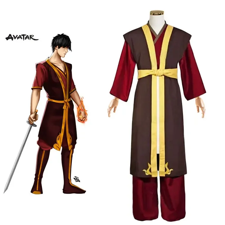 Avatar The Last Airbender kostum Cosplay Anime Zuko King's Prince rompi celana pakaian dewasa pria Halloween setelan seragam penyamaran