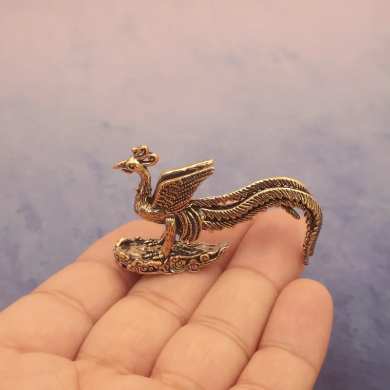 Solid for Study Office Desk Tea Pet Joyful Phoenix Handheld Creative Small Brass Ornament