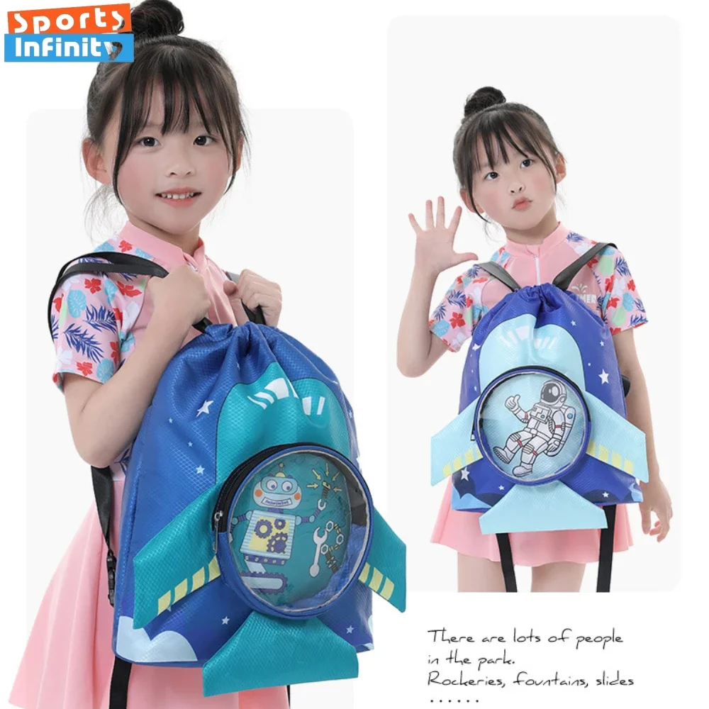 Cartoon Swimming Bag with Wings Waterproof Dry and Wet Separation Swim Backpack Clothes Shoes Goggles Storage Pouch Beach Bag