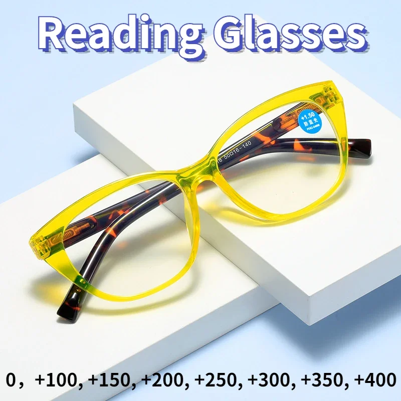 

Women Reading Glasses Fashion Cat Eyes Printed Flower Presbyopic Eye Glasses Men Anti Blue Light Clear Computer Eyewear 0 ~ +400