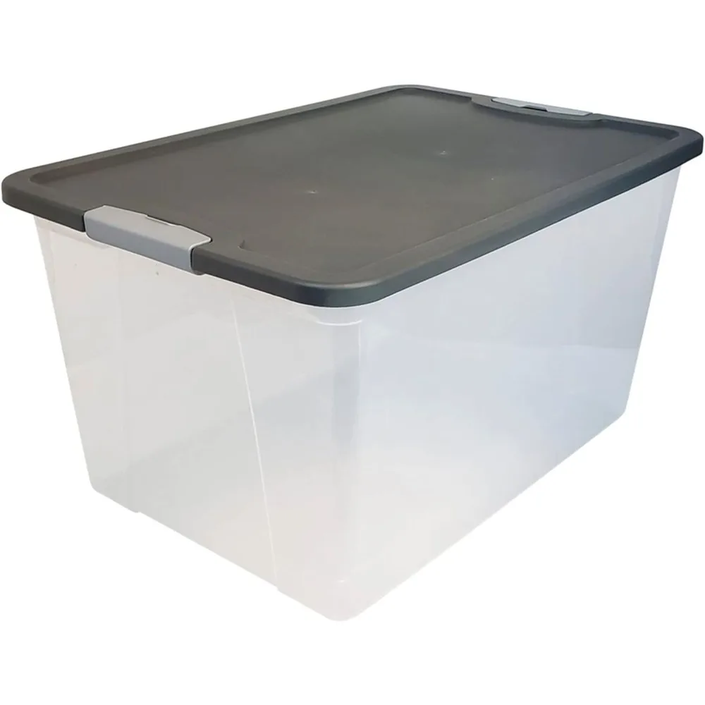 

HOMZ 64-Quart Clear Plastic Stackable Storage Bin with Lid Container Box with Latching Handles for Home Garage Organization