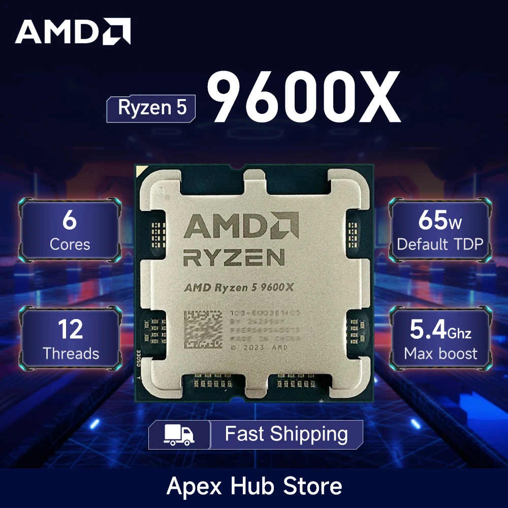 

AMD Ryzen 5 9600X 5,4 ГГц 6-ядерный 12-поточный процессор 4NM L3 = 32M DDR5 R5 9600X, 65 Вт, разъем AM5, новый без вентилятора