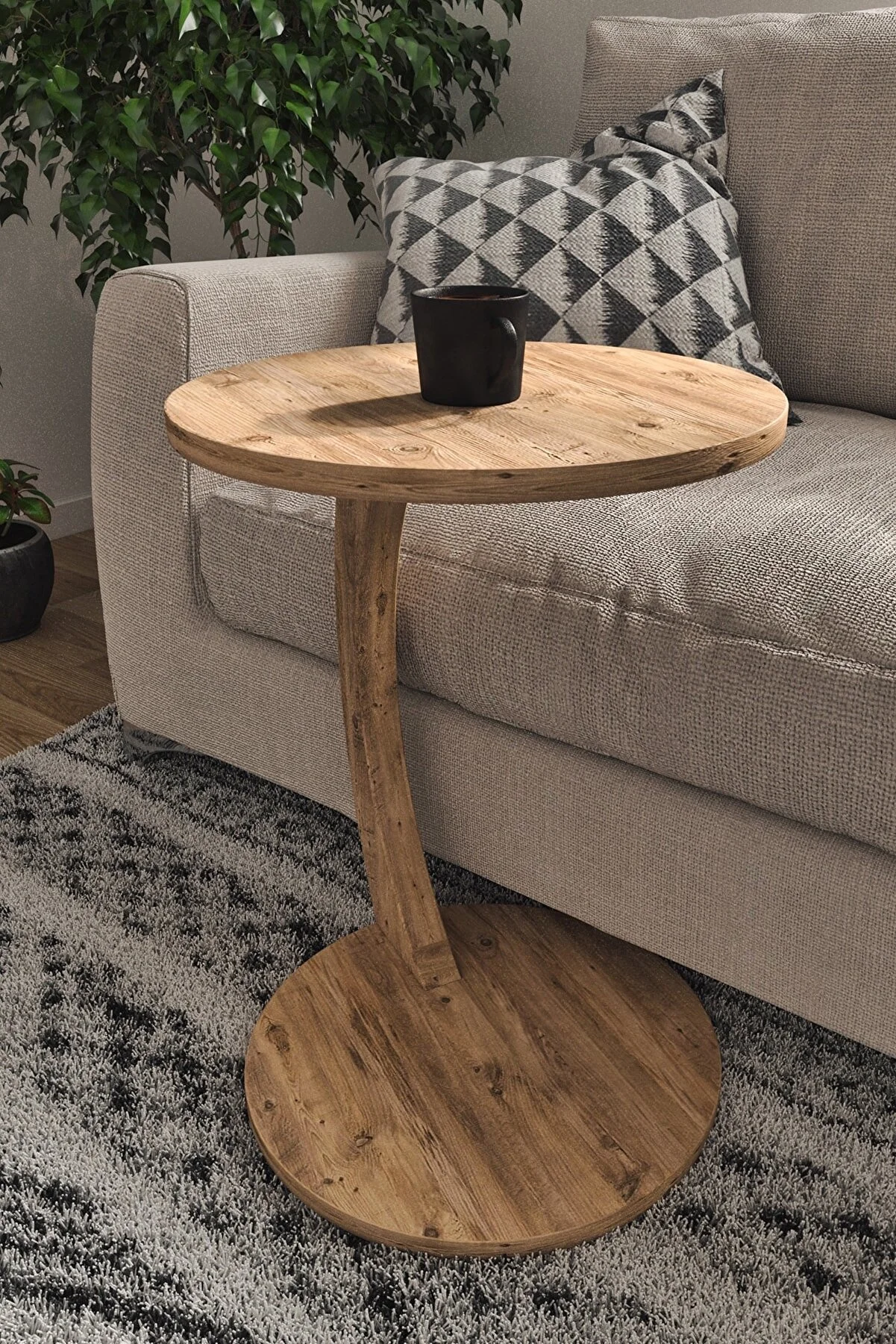 Multifunctional C Shaped Side Wooden Nesting Table For Living Room Home Wheelchair Tea Coffee Serving Furniture