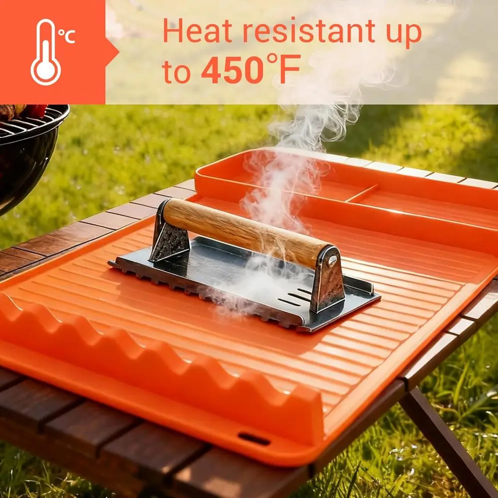 Heat Resistant Silicone Grill Mat - 16x11.5'' Non-Slip BBQ Tool Mat, Outdoor Cooking Camping & Tailgating, Men Grilling (Orange) - view 5