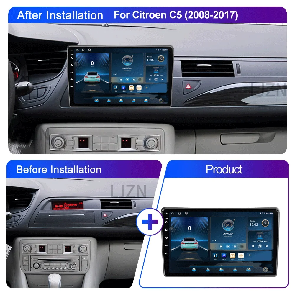 LJZN 8Core 2 din Android 16 auto Car Radio Multimediar For Citroen C5 2008-2017 autoraido gps Navigation Stereo 4G+WIFI Carplay
