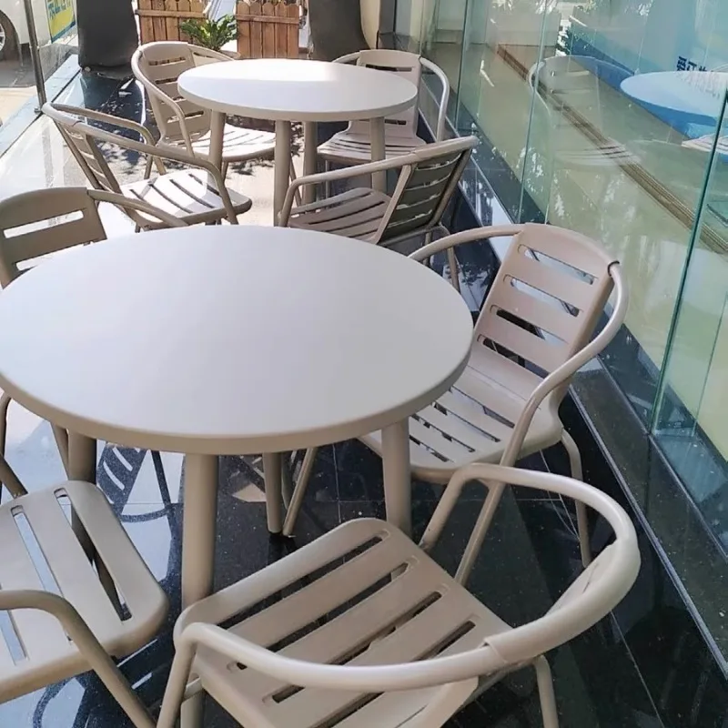 Internet celebrity outdoor carbon steel tables and chairs leisure stainless steel small round dining table combination balcony n