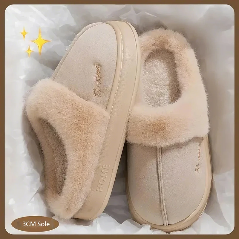 Plush Cotton Slippers Autumn Winter Home Shoes Indoor Thick Sole Non-Slip Cashmere Warm Fashion Slides