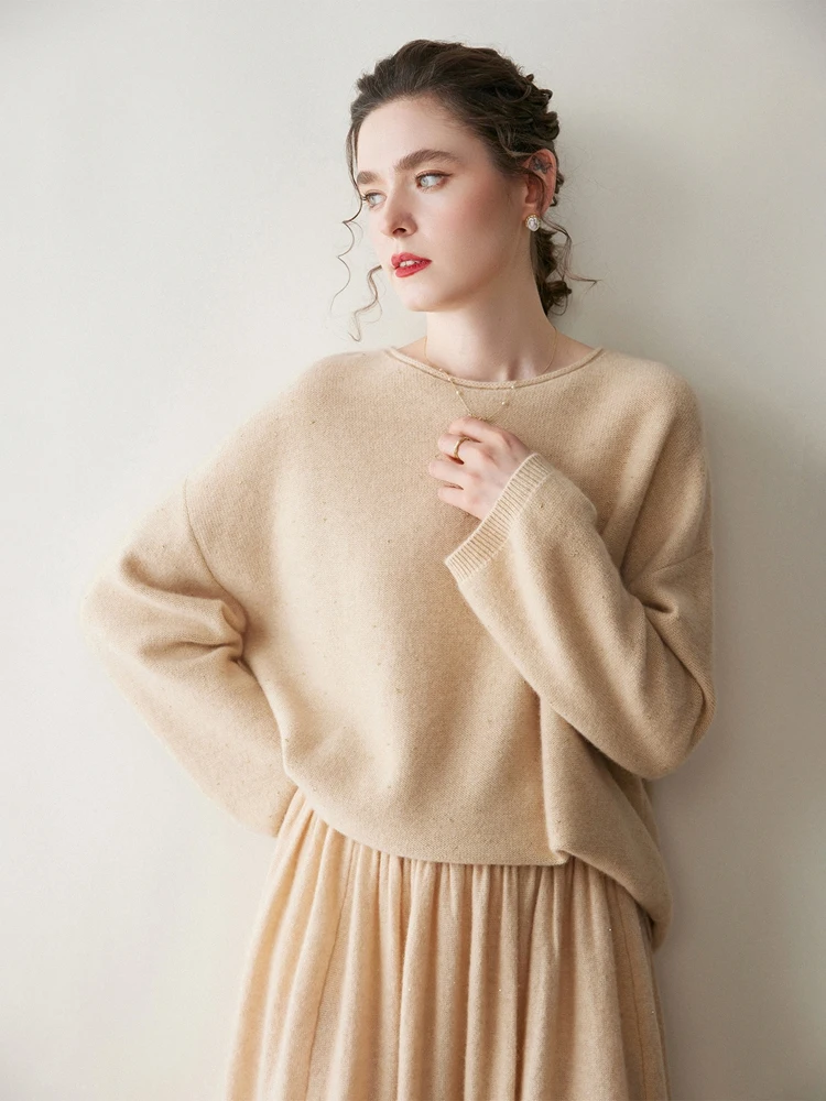 

Модный вязаный свободный свитер из шерсти для женщин, тонкий, для повседневной носки, осенне-зимняя новинка, мягкая шерстяная смесь